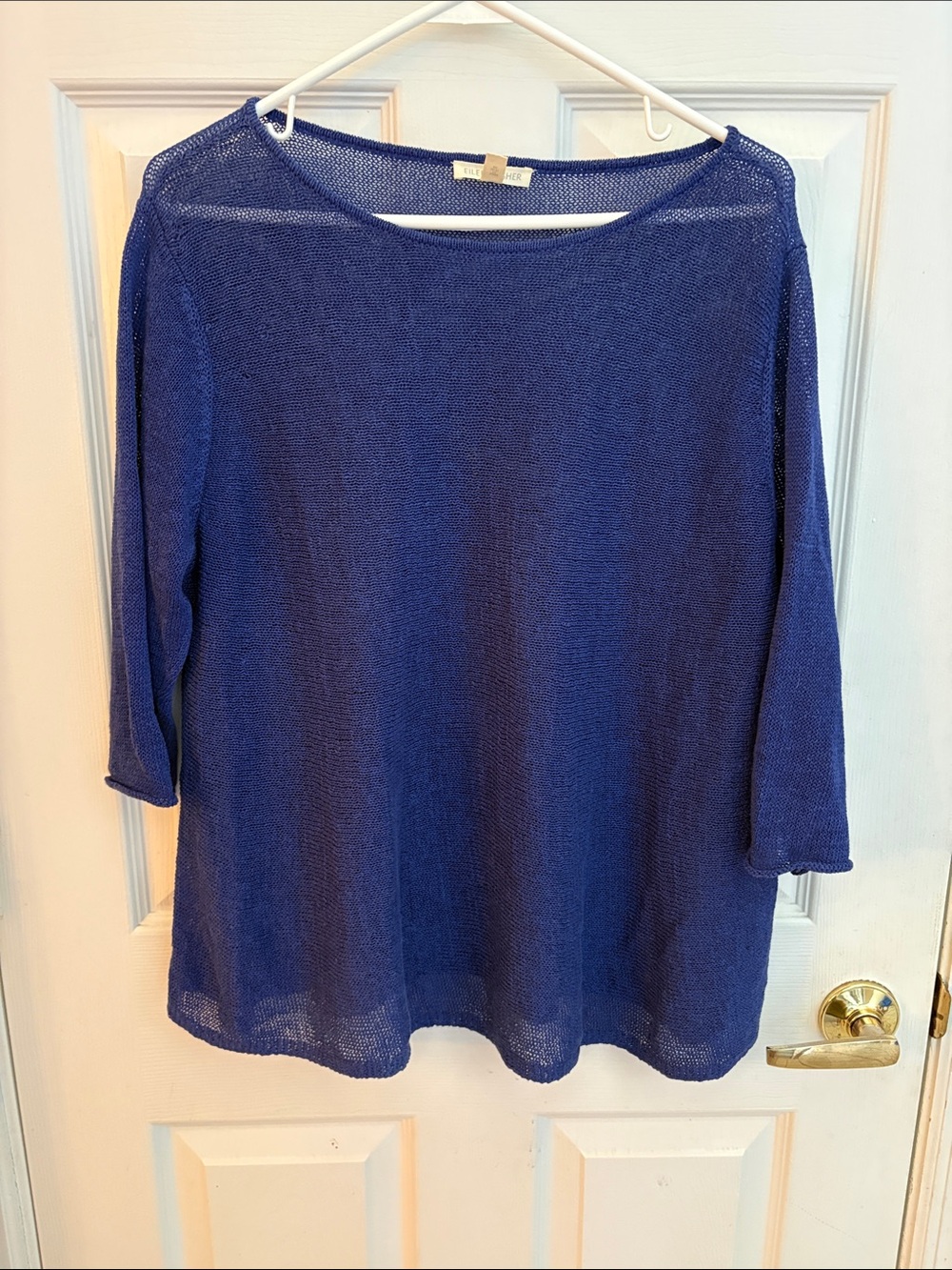 Eileen Fisher Deep Navy Open-Weave 3/4 sleeve sweater size medium vintage